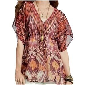 CAbi 415 Ikat Kimono Tie Waist Tunic Sheer Top Small